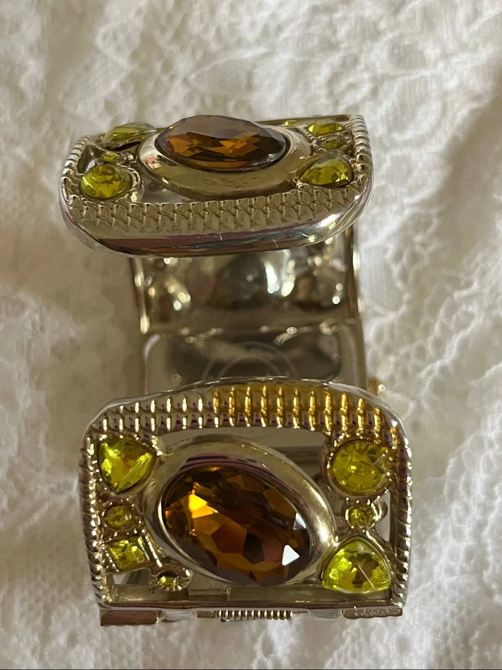 Geneva Gold-Tone Jeweled Cuff Watch with Amber and Lime Stones